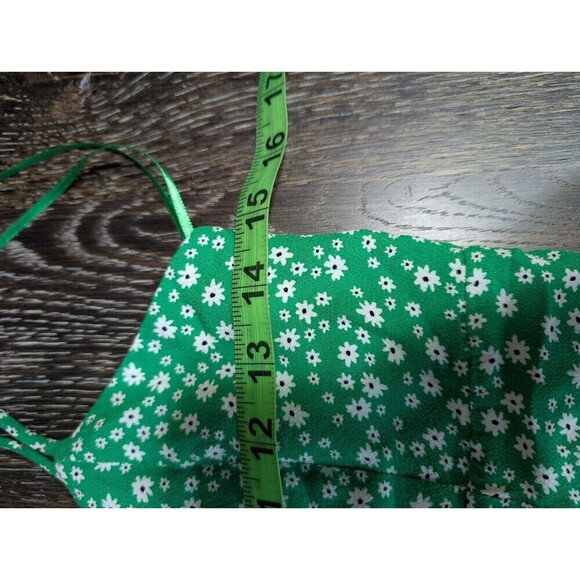 Zara Green Ditsy Floral Print Criss Cross Back Short Mini Dress Women's Medium - Picture 8 of 8